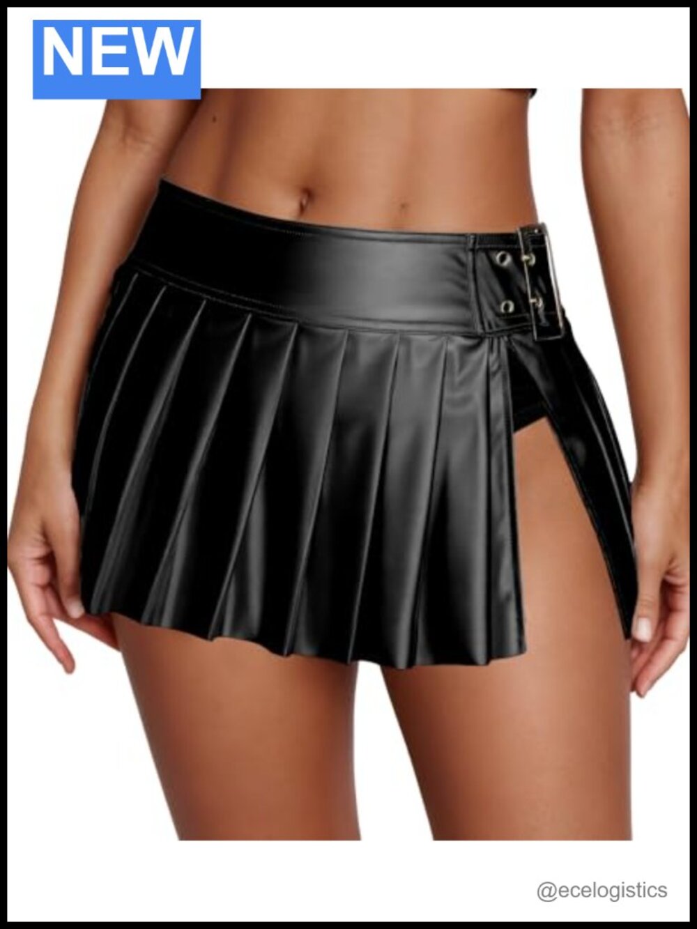 Faux Leather Pleated Mini Skirt Built in Panties Low Rise Slit Clubwear